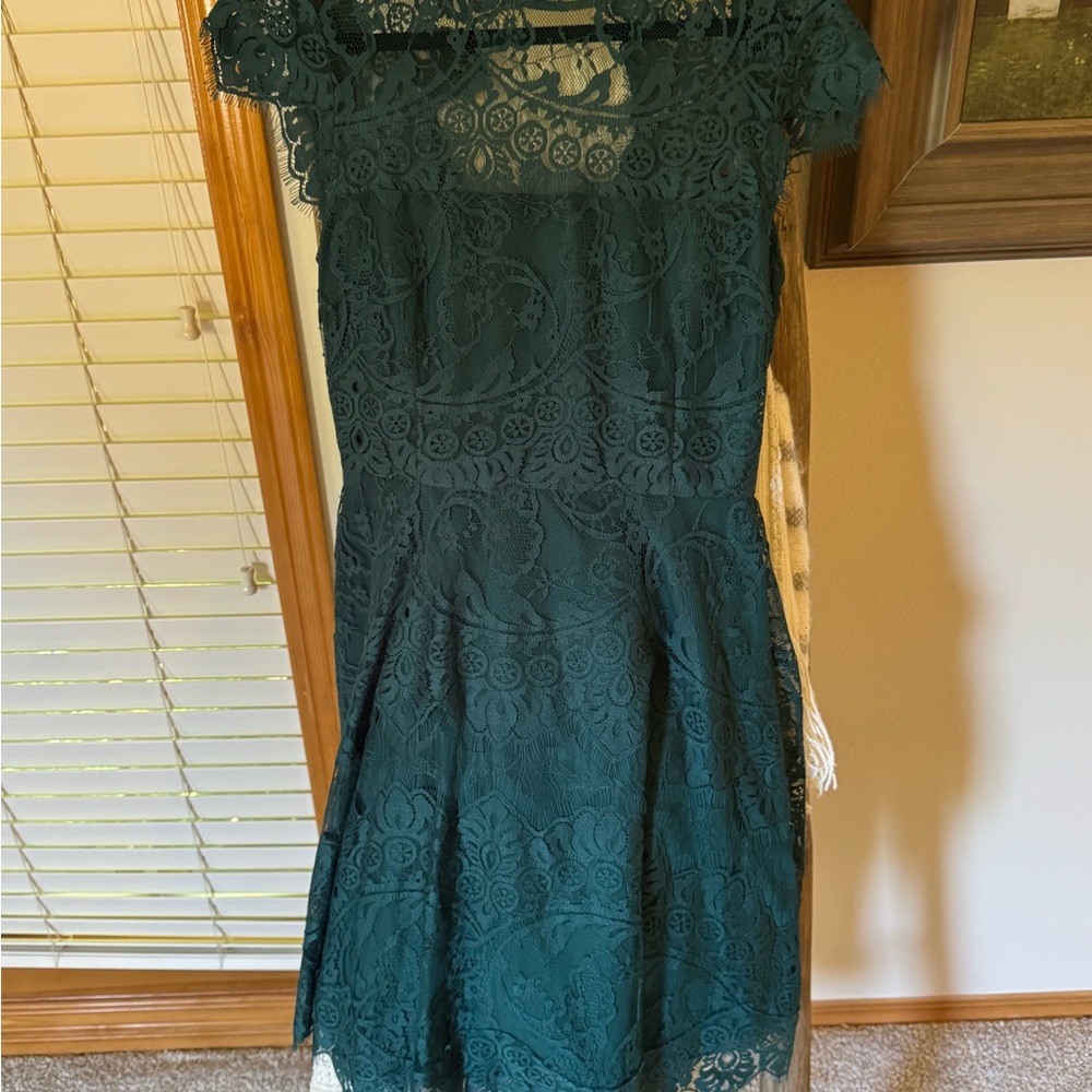 BB Dakota Dark Teal Lace Midi Dress